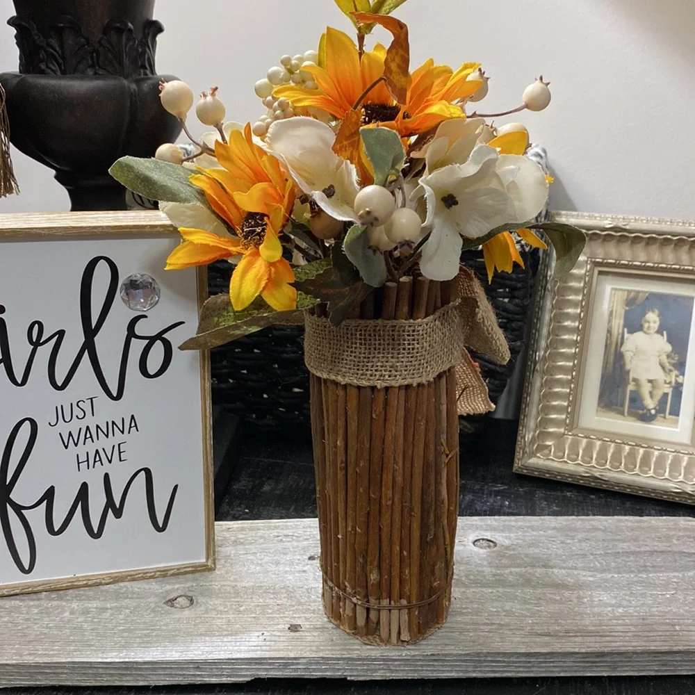 Rustic Sunflower and Berry Arrangement with Burlap Bow!